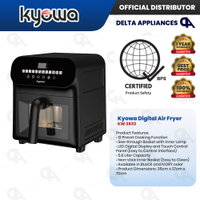 100% Genuine Kyowa Digital Air Fryer 5.8 Liters Transparent See Through Glass Non-stick Inner Basket
