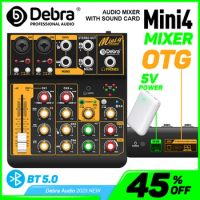 Debra Metal Mini4 Audio Mixer Interface DJ Console Bluetooth 5.0 OTG Reverb 48V Sound Card For Live Broadcast PC Recording