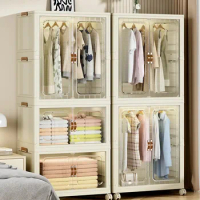 Storage Topper Shelf Folding Plastic Cabinet Wardrobe for Bedroom Living Room Open Bins Dresser Movable Storage Locker Closet