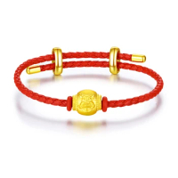 Pure 24K Yellow Gold Bracelet 3D 999 Gold Cattle Round Loose Bracelet