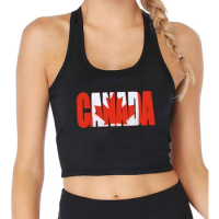 Canadian Flag In Outline Of Canada Text Graphics Design Sexy Slim Fit Crop Top Women's Retro Patriotic Memorial Style Tank Tops