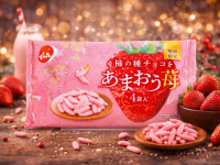 ขนมข้าวอบกรอบรูปเมล็ดพลับสตรอว์เบอร์รี Denroku Kaki no Tane Chocolate Amaou Strawberry