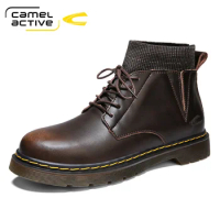 Camel Active Mens Spring Winter Shoes Round Toe Top Quality Vintage Real Leather Cowhide Ankle Boots Casual Motorcycle Boots