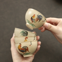 陶瓷品茗杯手工公雞鎏銀茶碗茶盞中式功夫茶單杯粗陶手繪大主人杯