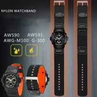 Nylon Leather Watch Strap for Casio AW-591MS AW-590 AWG-M100/101 G-300 DW5600 GW-5000 5035 GW-M5610 Wrist Band 16mm18mm