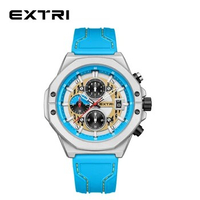 Extri Dress Watches for Men Silver Light Blue Rubber Unique Design Fashion Men Chronos Luxury Sport Reloj Watches
