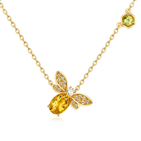【RJNewYork】黃水晶橄欖石飛舞金黃蜜蜂鑲鋯石項鍊(黃金色)