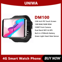 UNIWA DM100 Watch Phone 4G LTE 1GB+16GB/3GB+32GB Android 7.1 Smart Watch 2.86 Inch IPS Touch Screen Green Light Heart Rate Senso