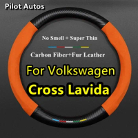 No Smell Thin Fur Leather Carbon Steering Wheel Cover For VW Volkswagen Cross Lavida 1.6 1.4TSI 230TSI DSG 2014 2016 2017