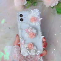 Handmade For Samsung a71 5G case DIY 3D Flower phone shell galaxy a51 5G fairy butterfly creamy cover mobile holder girl gift