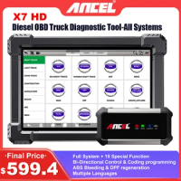 ANCEL X7 HD Heavy Duty Truck Diagnostic Tool TPMS D-P-F Regen ABS SAS ECU Oil Reset Full System OBD2 Truck Scanner 24V/12V Cars