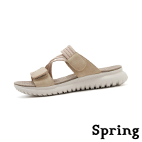 【SPRING】厚底拖鞋 Z字拖鞋/彈力縷空Z字織帶魔鬼粘厚底拖鞋(杏)