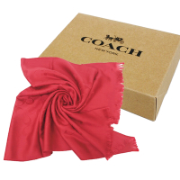 COACH 經典C LOGO羊毛流蘇絲巾圍巾禮盒(玫瑰粉)
