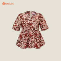 Batik Keris Blouse Wanita leher V Lengan Pendek Motif Keris Cendrawasih 3XL Merah