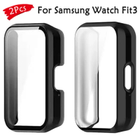 2PCS Tempered Glass Case For Samsung Galaxy Watch Fit 3 Samrt Watch Full Coverage Bumper Protective Cover Screen Protector