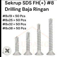 50Pcs Baut sekrup roofing SDS FH 8x19 8x25 8x32 8x38 Baut Sekrup Baja Ringan 8x2cm 8x2,5cm 8x3cm 8x3