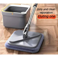 Lazy Floor Floating Mop Microfiber Spin Mop &amp; Bucket Floor Clean with 3 Extra Refills Mop Sewage Separation Mop Free-Hand Wash
