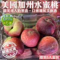 【天天果園】美國加州水蜜桃原裝6盒(每盒4-5顆/約450g)