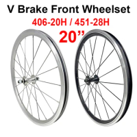 20 Inch Folding Bike Front Bearing Wheel 74mm O.L.D 406/451 Quick Release/Lock Axle Black Front Wheelset V Brake Customized