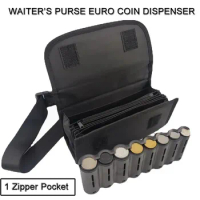 8 Slots Euro Coin Dispenser Multi Pocket Driver Coin Holder Sorter Collector Fanny Pack Cash Receipt Waiter's Purse Waist Wallet
