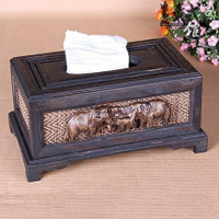 泰國雕刻木質五象竹編紙巾盒復古實木藤編大象抽紙盒餐巾紙盒擺件