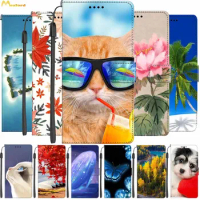 Vintage Leather Cases For Samsung A21S A03S Luxury Wallet Flip Book Covers For Samsung Galaxy S22 Plus Case Cute Cats Painted