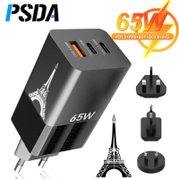 PSDA 3D UV 65W GaN USB C Wall Charger Power Adapter 3 Port PD 65W PPS QC4 45W SCP for Laptops MacBook iPad iPhone 15 Samsung