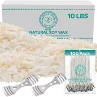 Hearts &amp; Crafts Natural Soy Wax Candle Making - Natural Soy Wax - 100 6-Inch Pre-Waxed Candle Wicks, 2 Metal Centering Devices
