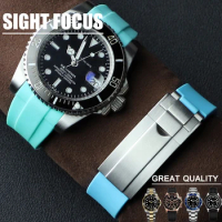 20mm Sky Blue Rubber Watch Band for Rolex Submariner Watch Strap Yacht Master GMT Seamaster 300 Seiko Omega x Swatch Watchband