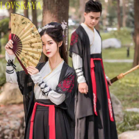 Women Ancient Chinese Hanfu Oriental Swordsman Outfit Embroidered Couple Han Dynasty Dance Performance Party Cosplay Costume