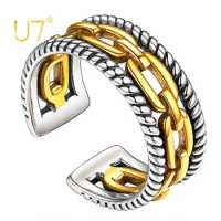 U7 Wrap Ring for Women 925 Sterling Silver Gold Color Cuff Ring Open Style Pinky Ring Statement Ring for Girls