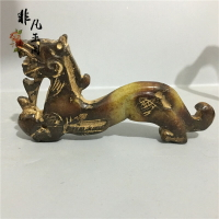 暢銷高古玉仿戰國古董古玩玉器老岫玉精雕工藝品盤龍把件玉璧轉運