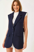 Bianco Lucci Women's Shirt Detail Long Vest 60356 60271016