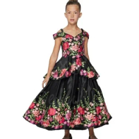 Elegant Black Flower Girls Dresses 2024 Kids Birthday Toddler Mexican Dress Pageant Charro Mini Girls Quinceanera Dress Jalisco