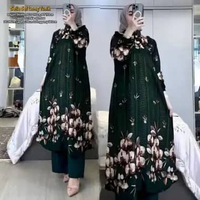 Once One Set Wanita Kekinian Tunik Ruffle Rayon Diamond Baju Setelan Celana Kulot Crinkle LD 110 cm 