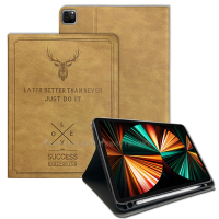 二代筆槽版 VXTRA iPad Pro 12.9吋 2021/2020/2018版通用 北歐鹿紋平板皮套 保護套(醇奶茶棕)