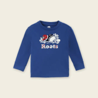 【Roots】Roots 小童-冬日海狸系列 佳節海狸長袖T恤(藍色)