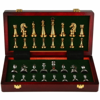 公司貨附發票 國際象棋高端高檔套裝木質折疊棋盤金屬棋西洋棋復古國際象棋金屬 最低價 快速出貨