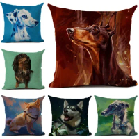 Doberman Greyhound Dachshund Corgi Dog Siberian Husky Linen Cushion Cover Living Room Sofa Throw Pillows Decorative Pillowcase