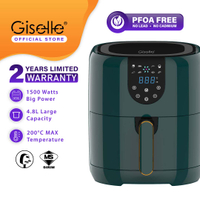 Giselle digital air fryer dengan kawalan suhu pemasa kawalan sentuh-hijau gelap (4.8L/1500W) kee0197