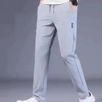 Men Casual Pants Cozy Men's Winter Pants Plush Elastic Waist Straight Fit with Pockets Ideal for Autumn Sports Activities Soft