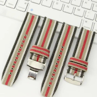 For Burberry Bu7600 7601 7602 Fold Buckle Nylon Canvas Watch Strap Stripe Men's 22mm Genuine Leather Cowhide Watchbands