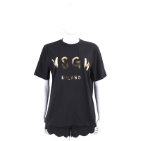 MSGM 燙金塗鴉字母黑色短袖TEE T恤(女款)