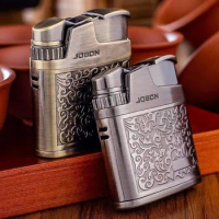 JOBON Original Embossed Butane Gas Lighter Jet Metal Windproof Flashlight Cigarette Lighter Retro Smoking Accessories