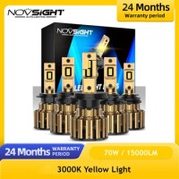 NOVSIGHT H4 LED Headlights For Car H7 LED H11 9005 9006 HB3 HB4 70W 15000LM 3000K Yellow Light Auto 