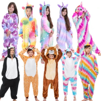 Winter Kids Pajama Sets Soft Warm Flannel Unicorn Costume Kigurumi Boy Girl Onesie Set Panda Tiger Bunny Deer Lion Pyjamas Suit