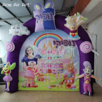 New Design Custom Purple Inflatable Arch Candy Air Blown Archway With Door Curtain For Kindergarten Activities