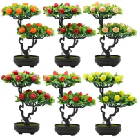 Plastic Artificial Fruit Tree Artificial Peach Orange Fruit Tree Artificial Plants Potted Bonsai Desktop Bonsai Home Decor