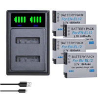 EN-EL12 ENEL12 1800mAh EN EL12 Battery and Charger for Nikon Coolpix A1000 B600 W300 A900 AW100 AW110 AW120 AW130 S9700 S9500