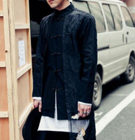 FINDSENSE品牌 男 時尚 街頭 潮 中國風 立領 網紗 鶴 刺繡 假兩件 長袖襯衫 特色襯衫